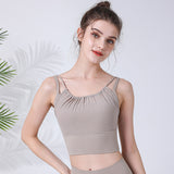 New for summer: fake 2-piece front mesh sports bra, anti-exposure, nude feeling fixed one-cup yoga bra 