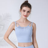 New for summer: fake 2-piece front mesh sports bra, anti-exposure, nude feeling fixed one-cup yoga bra 