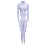 Tight Fit Naked Stand Collar Zipper Yoga Suit Women's Fitness Short Jacket Sports 2 Piece Set 