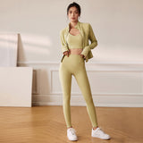 Tight Fit Naked Stand Collar Zipper Yoga Suit Women's Fitness Short Jacket Sports 2 Piece Set 