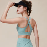 New Cross Beautiful Backless Fixed Cup Sports Bra, High Strength Running Shockproof Bra with Nude Feel and Auxiliary Chest Coverage 