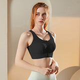 Bra top, yoga top, front opening, cupped, wide shoulder straps, open back, push-up, no wire, stays in place, cute back, wide hem, comfortable, cute, large size, neat, U-neck, 4 colors, sports, fitness, gym, running, Pilates, S-XXL