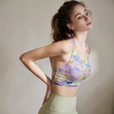 Yoga tops, bra tops, U-neck, padded, printed, color scheme, breathable, quick-drying, sweat-absorbing, sports, open back, elegant, slim, simple, retro, sexy, mature and cute, tight, S~XL 